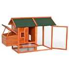 PawHut Chicken Coop w/ Outdoor Run - Nesting Box - Dropping Tray & Asphalt Roof - Orange