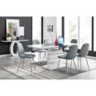 Furniture Box Renato High Gloss Extending Dining Table and 8 Grey Corona Silver Leg Chairs