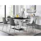 Furniture Box Giovani 6 Seater Black Dining Table And 6 x Grey Corona Silver Leg Chairs
