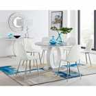 Furniture Box Giovani Grey White High Gloss And Glass Large Round Dining Table And 6 x White Corona Silver Chairs Set
