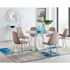 Furniture Box Giovani Grey White High Gloss And Glass Large Round Dining Table And 6 x Cappuccino Grey Corona Silver Chairs Set