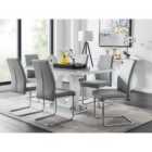 Furniture Box Giovani Grey White Modern High Gloss And Glass Dining Table And 6 x Elephant Grey Lorenzo Chairs Set