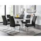 Furniture Box Giovani Grey White Modern High Gloss And Glass Dining Table And 6 x Black Lorenzo Chairs Set