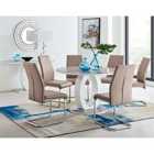 Furniture Box Giovani Grey White High Gloss And Glass Large Round Dining Table And 6 x Cappuccino Grey Lorenzo Chairs Set