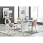 Furniture Box Renato 120cm High Gloss Extending Dining Table and 4 x Cappuccino Corona Silver Leg Chairs