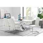 Furniture Box Atlanta Modern Rectangle Chrome Metal High Gloss White Dining Table And 6 x White Lorenzo Chairs Set