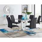 Furniture Box Giovani Grey White High Gloss And Glass Large Round Dining Table And 6 x Black Lorenzo Chairs Set