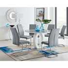 Furniture Box Giovani Grey White High Gloss And Glass Large Round Dining Table And 6 x Elephant Grey Lorenzo Chairs Set