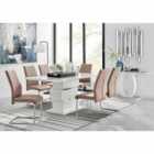 Furniture Box Apollo Rectangle Chrome High Gloss White Dining Table And 6 x Cappuccino Grey Lorenzo Chairs Set
