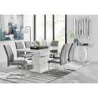 Furniture Box Apollo Rectangle Chrome High Gloss White Dining Table And 6 x Elephant Grey Lorenzo Chairs Set
