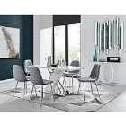 Furniture Box Sorrento White High Gloss And Stainless Steel Dining Table And 6 x Elephant Grey Corona Silver Dining Chairs