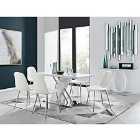 Furniture Box Sorrento White High Gloss And Stainless Steel Dining Table And 6 x White Corona Silver Dining Chairs