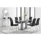 Furniture Box Imperia 150 x 90cm Grey Modern High Gloss Dining Table And 6 x Black Lorenzo Dining Chairs Set