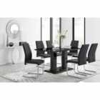 Furniture Box Imperia 150 x 90cm Black High Gloss Dining Table And 6 Black Modern Lorenzo Dining Chairs Set