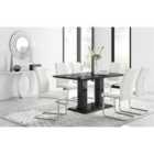 Furniture Box Imperia 150 x 90cm Black High Gloss Dining Table And 6 x White Modern Lorenzo Dining Chairs Set