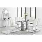 Furniture Box Imperia 150 x 90cm Grey Modern High Gloss Dining Table And 6 White Lorenzo Dining Chairs Set