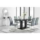 Furniture Box Imperia 150 x 90cm Black High Gloss Dining Table And 6 x Elephant Grey Modern Lorenzo Dining Chairs Set