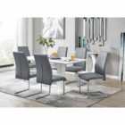 Furniture Box Imperia 150 x 90cm White High Gloss Dining Table And 6 x Elephant Grey Lorenzo Dining Chairs Set