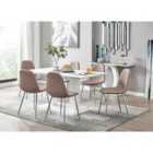 Furniture Box Imperia White Dining Table, 6 Brown Chairs