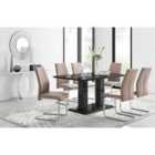 Furniture Box Imperia 150 x 90cm Black High Gloss Dining Table And 6 x Cappuccino Grey Modern Lorenzo Dining Chairs Set