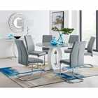 Furniture Box Giovani Grey White High Gloss And Glass Large Round Dining Table And 4 x Elephant Grey Lorenzo Chairs Set