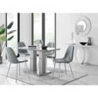 Furniture Box Imperia 4 Seater Modern Grey High Gloss Dining Table And 4 x Elephant Grey Corona Silver Chairs Set
