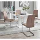 Furniture Box Imperia 120 x 70 cm 4 Seater Modern White High Gloss Dining Table And 4 x Cappuccino Grey Lorenzo Chrome Dining Chairs Set