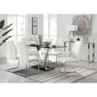 Furniture Box Florini Black Glass And Chrome Metal Dining Table And 6 x White Lorenzo Dining Chairs Set