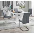 Furniture Box Imperia 120 x 70 cm 4 Seater Modern White High Gloss Dining Table And 4 x Elephant Grey Lorenzo Chrome Dining Chairs Set