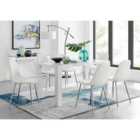 Furniture Box Pivero White High Gloss Dining Table And 6 x White Corona Silver Chairs Set