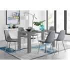 Furniture Box Pivero Grey High Gloss Dining Table And 6 x Elephant Grey Corona Silver Chairs Set