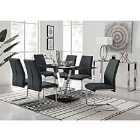 Furniture Box Florini Black Glass And Chrome Metal Dining Table And 6 x Black Lorenzo Dining Chairs Set