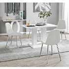 Furniture Box Imperia 4 Seater Modern White High Gloss Dining Table And 4 x White Corona Silver Chairs Set