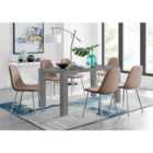 Furniture Box Pivero Grey High Gloss Dining Table And 6 x Cappuccino Grey Corona Silver Chairs Set