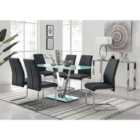 Furniture Box Florini White Glass And Metal V Dining Table And 6 x Black Lorenzo Dining Chairs Set