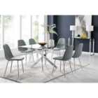 Furniture Box Leonardo Glass Dining Table, 6x Grey Chairs
