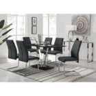 Furniture Box Florini Black Glass And Chrome Metal Dining Table And 4 x Black Lorenzo Dining Chairs Set