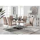 Furniture Box Florini Black Glass And Chrome Metal Dining Table And 4 x Cappuccino Grey Lorenzo Dining Chairs Set