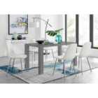 Furniture Box Pivero Grey High Gloss Dining Table And 6 x White Corona Silver Chairs Set