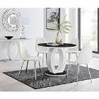 Furniture Box Giovani High Gloss And Glass 100cm Round Dining Table And 4 x White Corona Silver Chairs Set