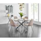 Furniture Box Novara Chrome Metal And Glass Large Round Dining Table And 4 x Cappuccino Grey Corona Silver Chairs Set