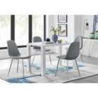 Furniture Box Pivero White High Gloss Dining Table And 4 x Elephant Grey Corona Silver Chairs Set