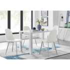 Furniture Box Pivero White High Gloss Dining Table And 4 x White Corona Silver Chairs Set