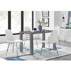 Furniture Box Pivero Grey High Gloss Dining Table And 4 x White Corona Silver Chairs Set