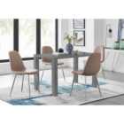 Furniture Box Pivero Grey High Gloss Dining Table And 4 x Cappuccino Grey Corona Silver Chairs Set