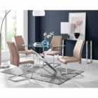 Furniture Box Leonardo Glass And Chrome Metal Dining Table And 4 x Cappuccino Grey Lorenzo Dining Chairs