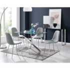 Furniture Box Leonardo Glass And Chrome Metal Dining Table And 4 x Elephant Grey Corona Silver Chairs Set