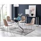 Furniture Box Leonardo Glass And Chrome Metal Dining Table And 4 x Cappuccino Grey Corona Silver Chairs Set