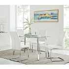Furniture Box Cosmo Chrome Metal And Glass Dining Table And 4 x White Lorenzo Dining Chairs