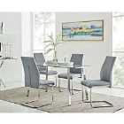 Furniture Box Cosmo Chrome Metal And Glass Dining Table And 4 x Elephant Grey Lorenzo Dining Chairs